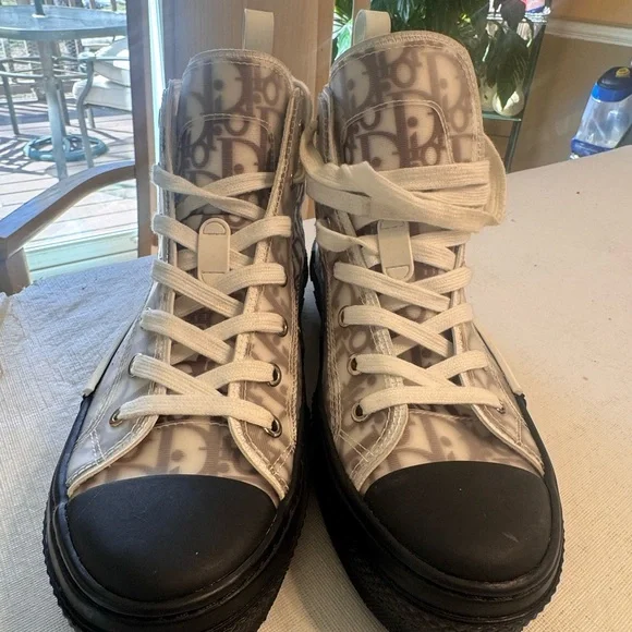 Dior Monogram High-Top Sneakers in Black and White